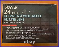 Bower 24mm T1.5 (Rokinon) Ultra-Fast Wide-Angle Cine Lens For Canon EF Mount