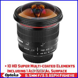 Opteka 6.5mm Wide Angle Fisheye Lens for Canon EOS APS-C EF Mount DSLR Cameras