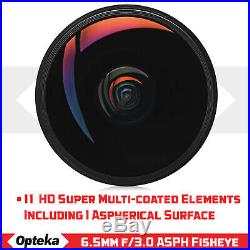 Opteka 6.5mm f/3 Wide Angle Fisheye Lens for Nikon F DX FX Mount DSLR Cameras