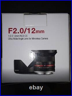 Samyang 12mm F2.0 NCS CS Ultra Wide Angle Lens for Fujifilm X Cameras, Black
