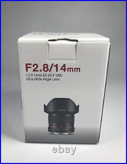 Samyang F2.8/14mm Ultra Wide Angle Lens NIB SY14MAE-N