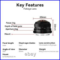 US 7artisans 4mm F2.8 Fisheye 225° Ultra-wide Angle Lens For M4/3 GH3 GH5 M10